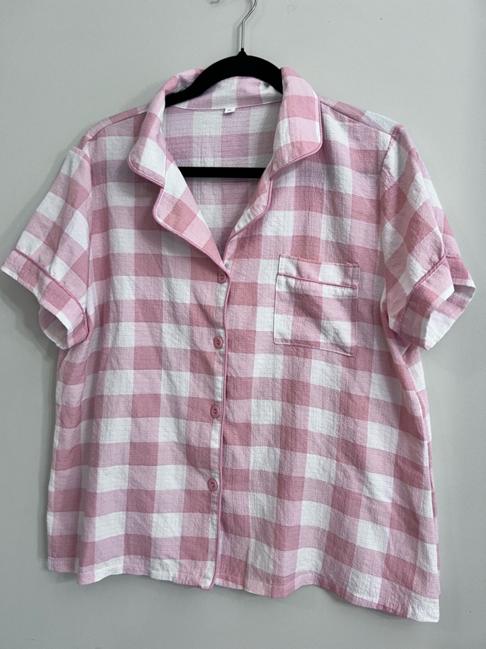 Pink and White Gingham Button-Up Shirt